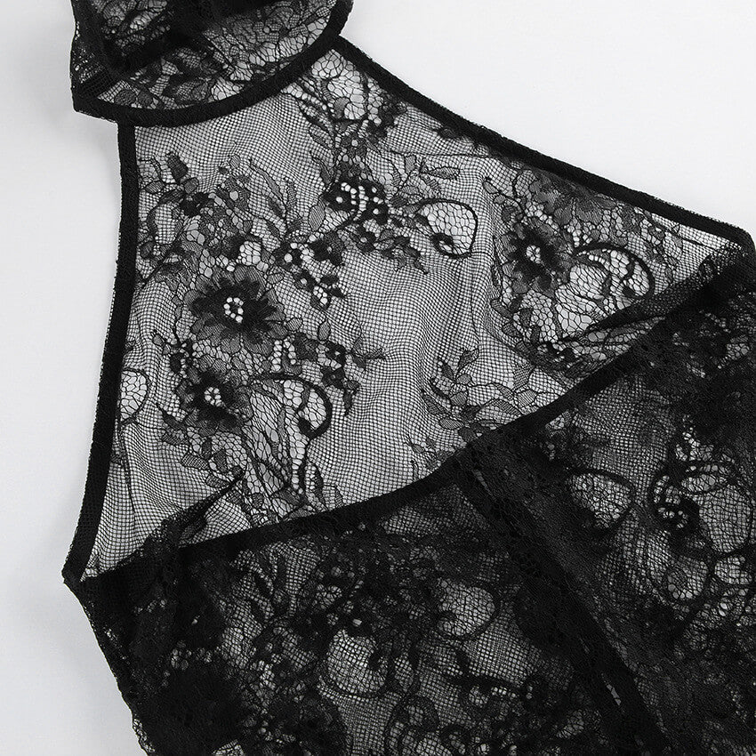 Black Lace Halter Satin Maxi Skirt Set