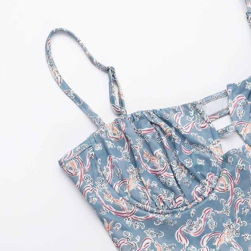 Printed Spaghetti-Strap Cut-Out Maxi Dress