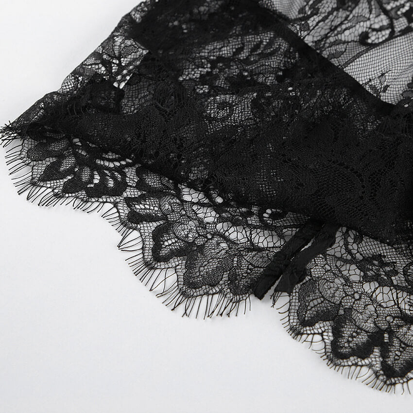 Black Lace Halter Satin Maxi Skirt Set