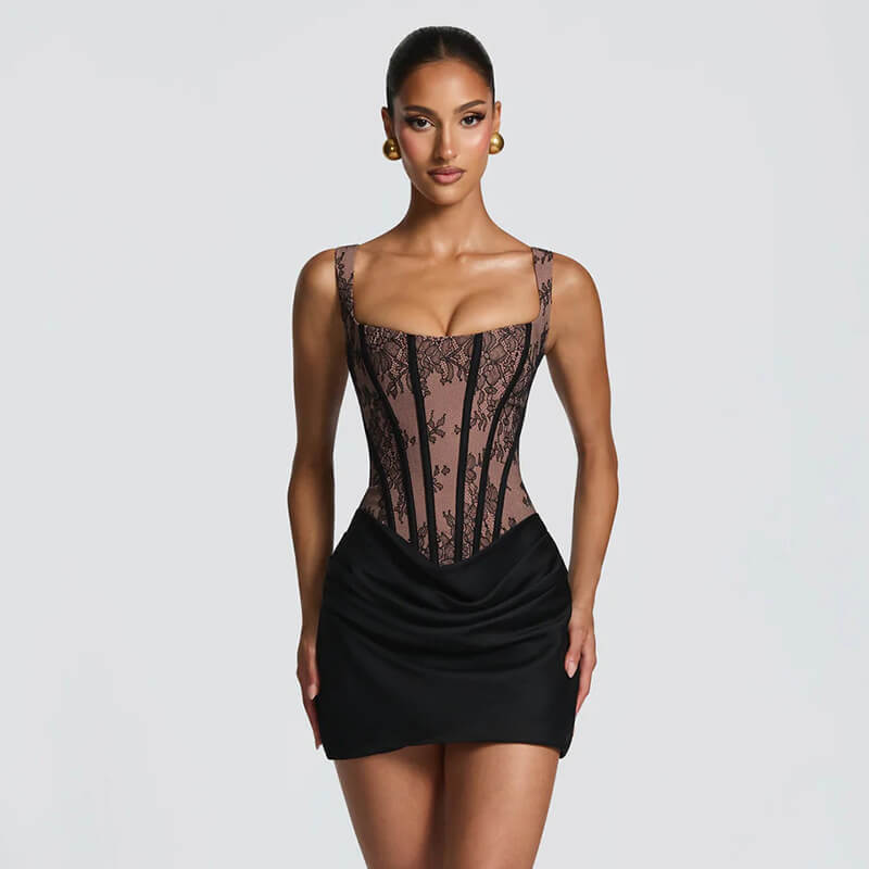 Floral Ruched Spaghetti-Strap Mini Dress