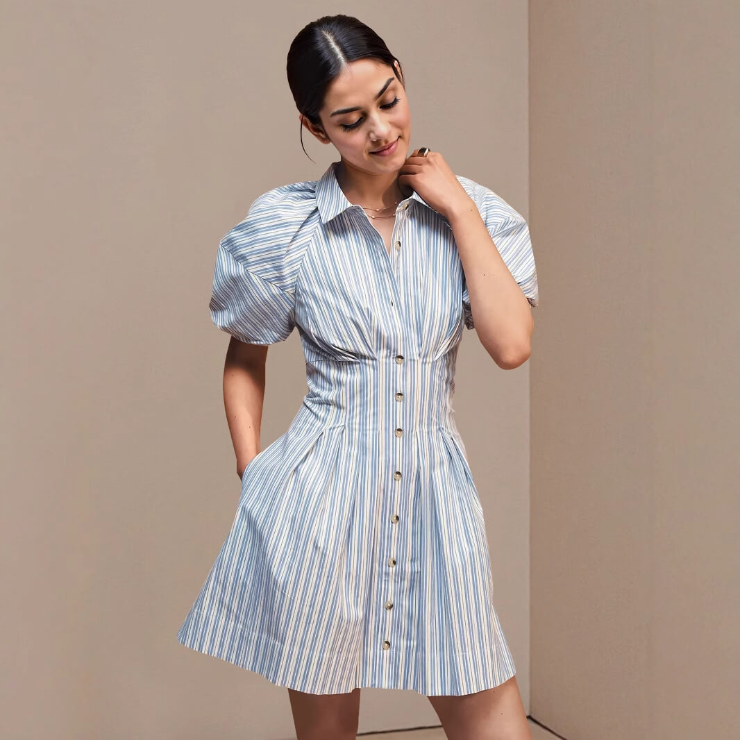Light Blue Striped Collared Mini Dress