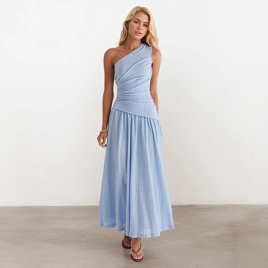 One-Shoulder Ruched Maxi Dress