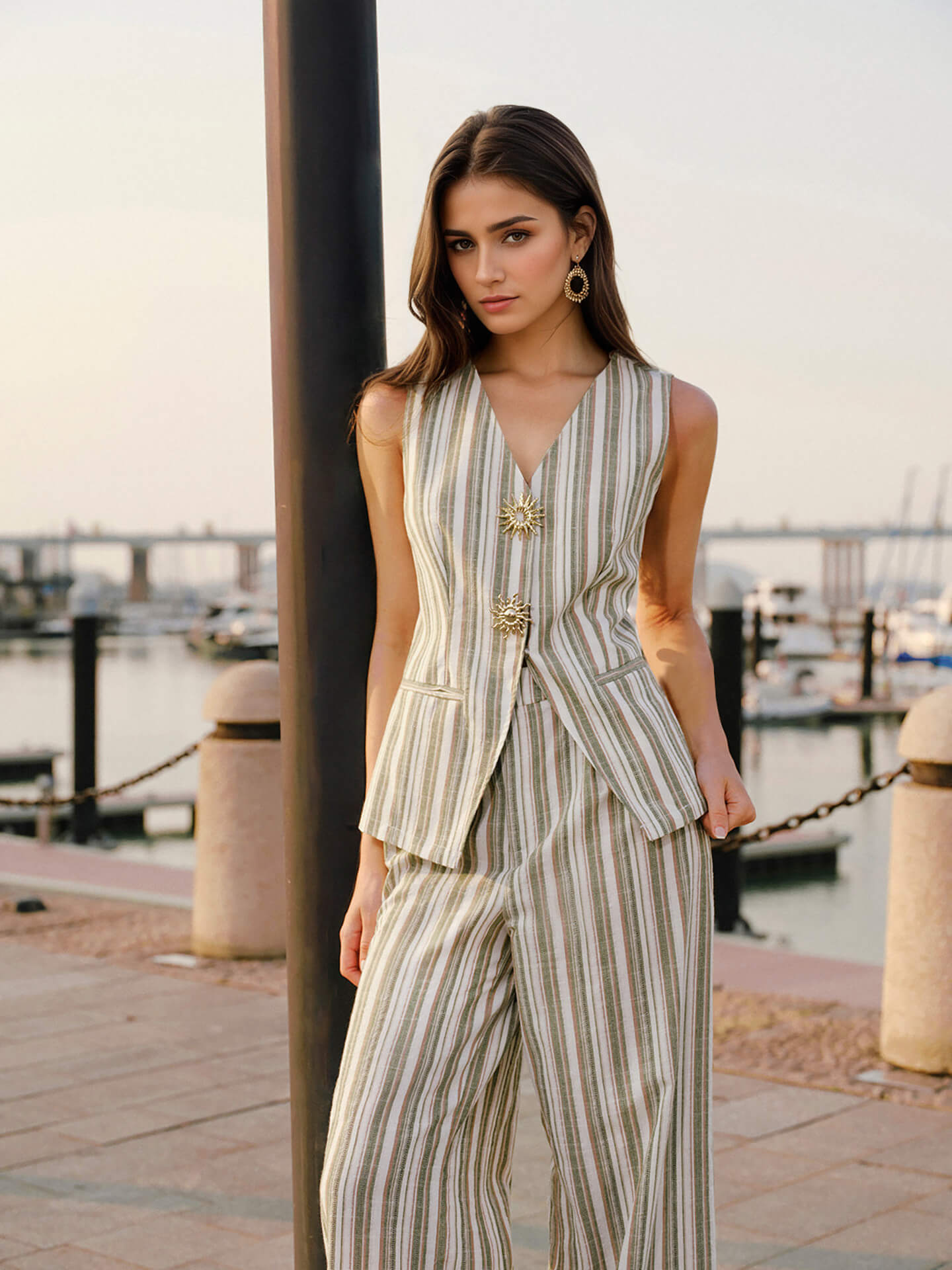 Striped Sleeveless Wide-Leg Trouser Set