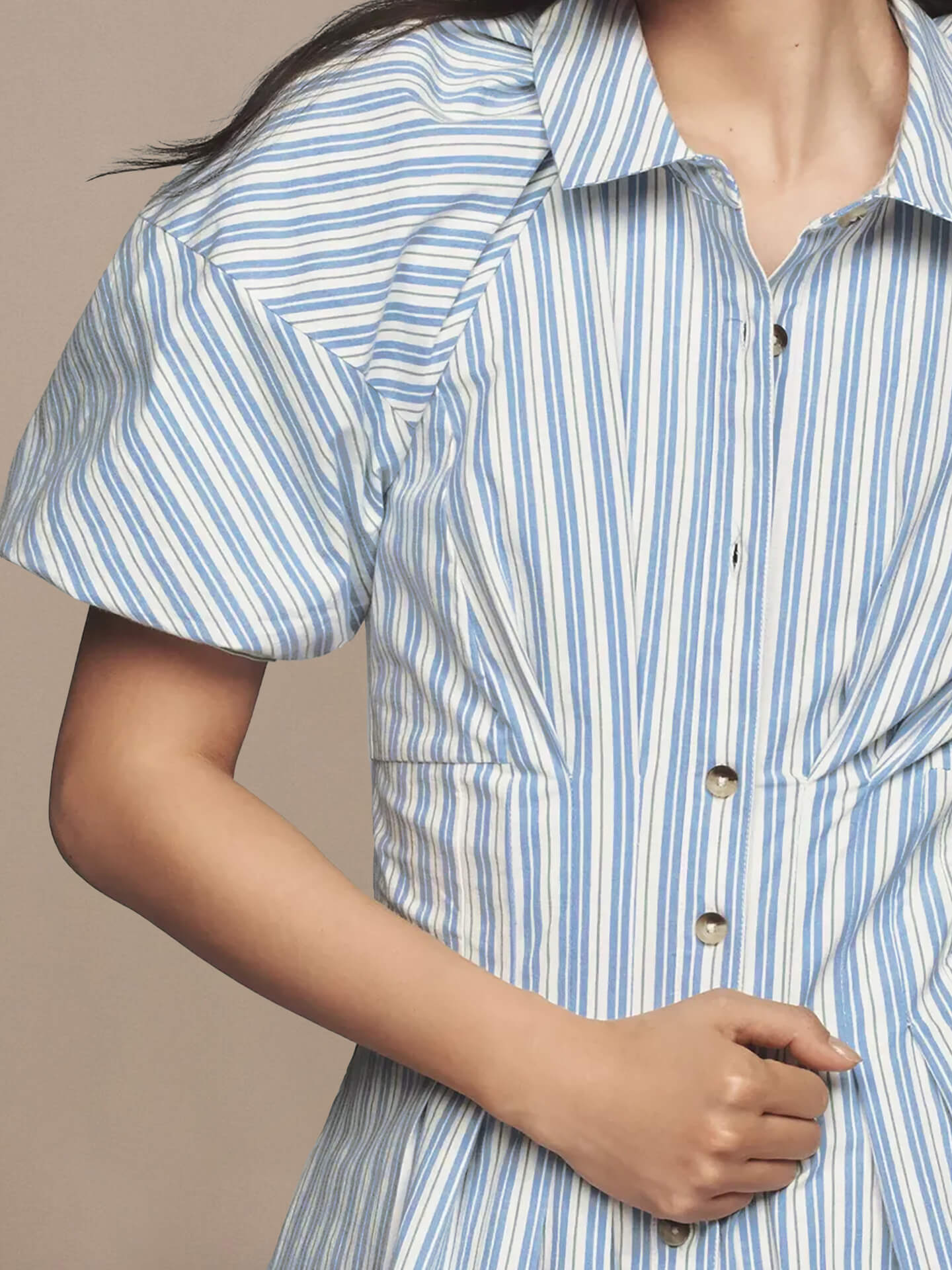 Light Blue Striped Collared Mini Dress