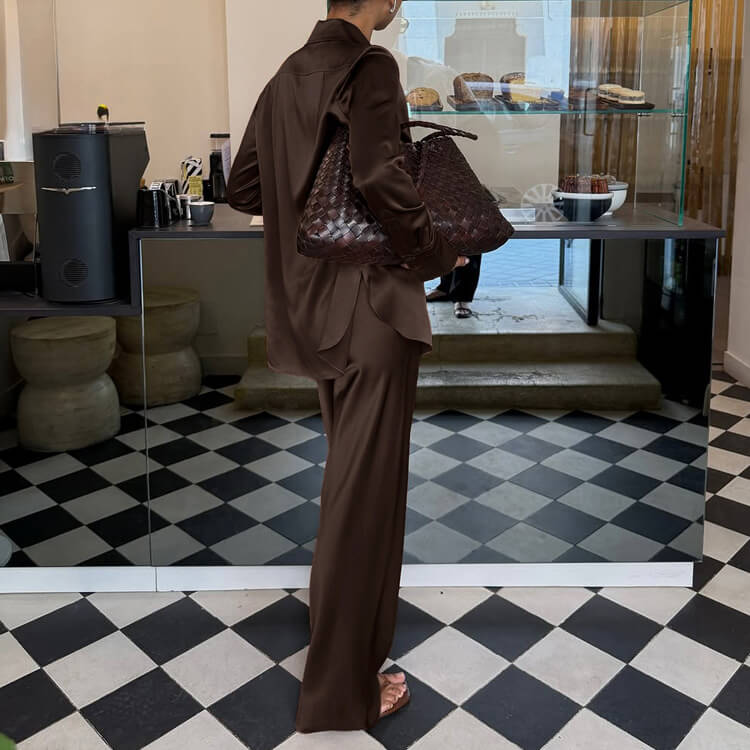 Collared Button-Front Wide-Leg Trouser Set