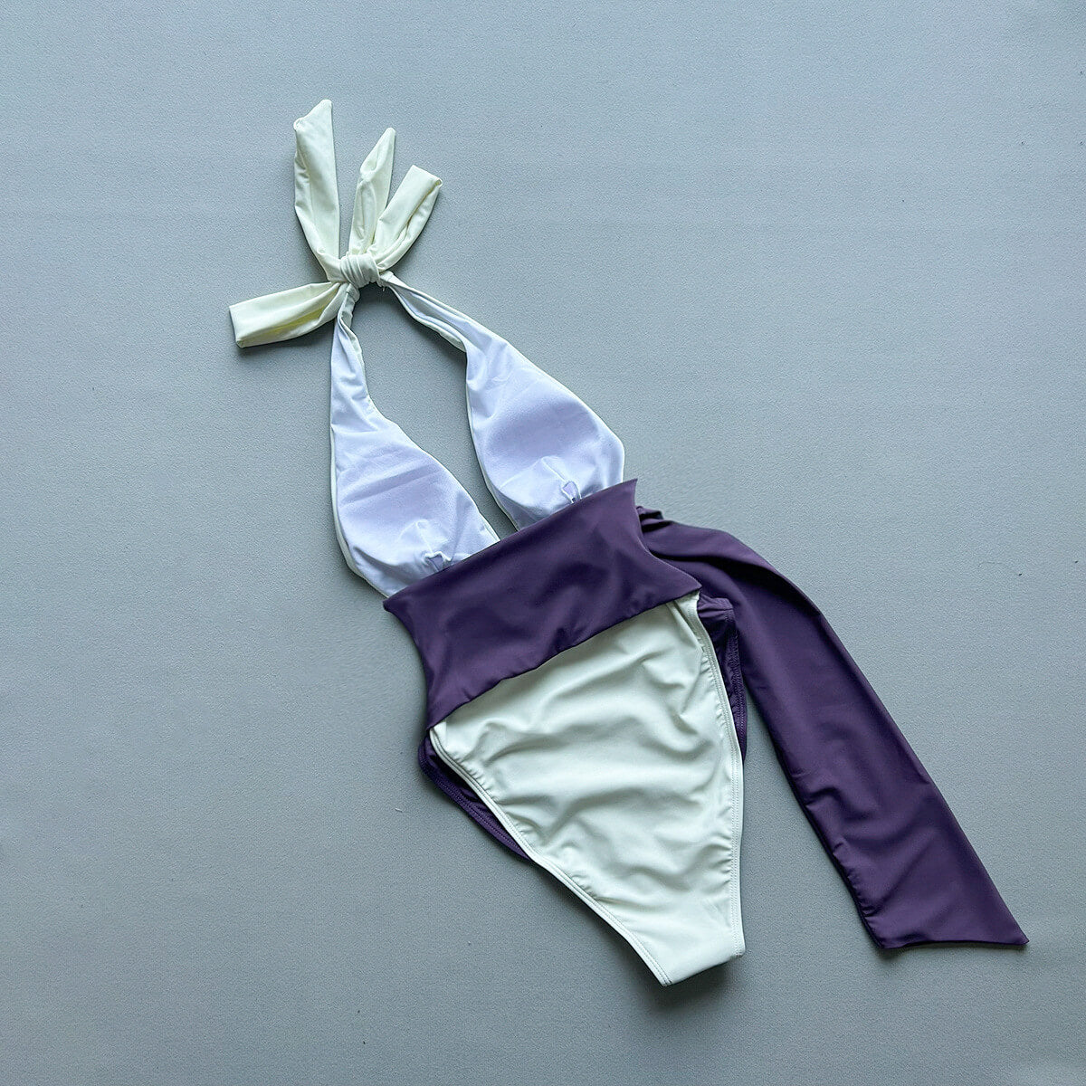Colour-Block Asymmetric Ruched Swimsuit