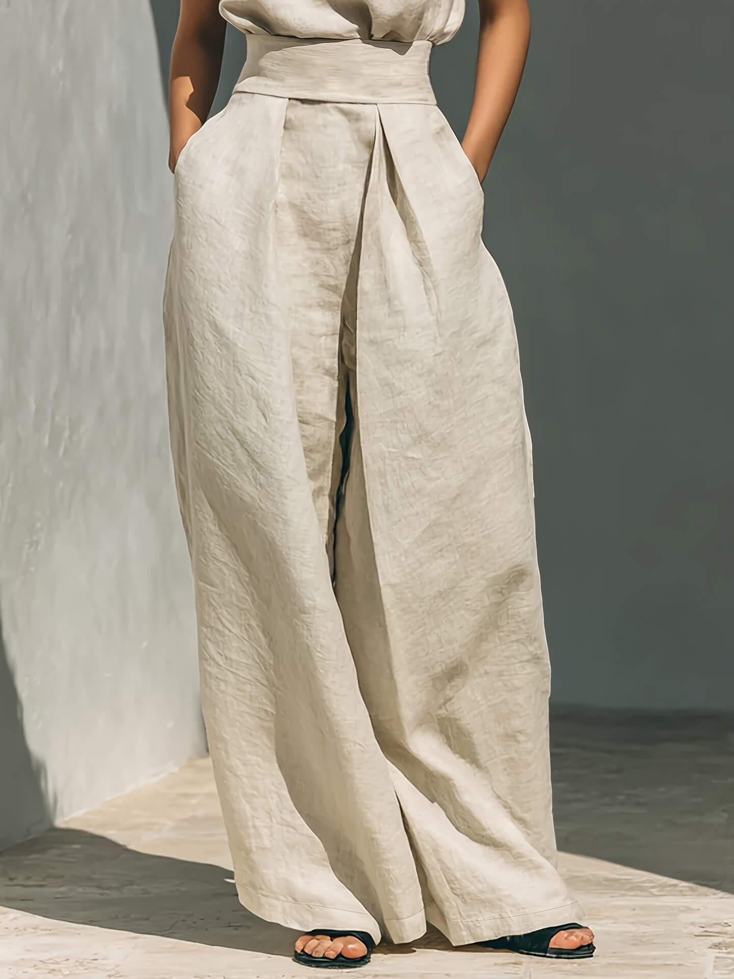 Cotton Stand-Collar Wide-Leg Trouser Set