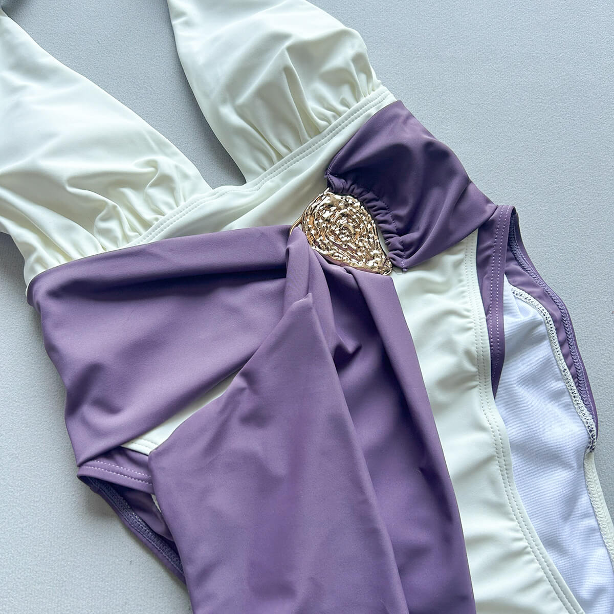 Colour-Block Asymmetric Ruched Swimsuit