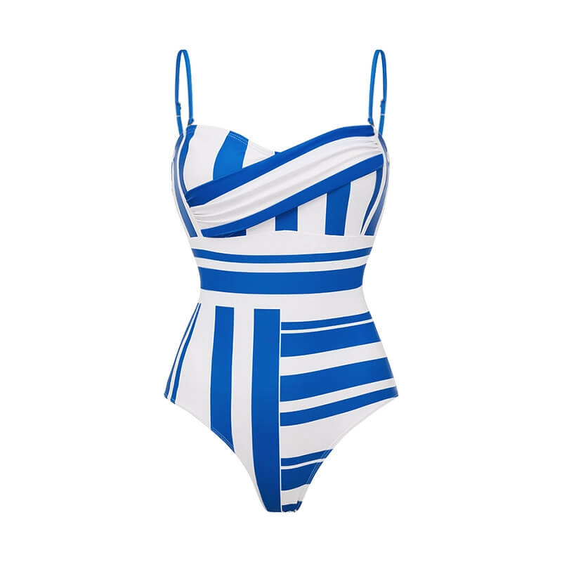 Blue & White Striped Swimsuit Skirt Set