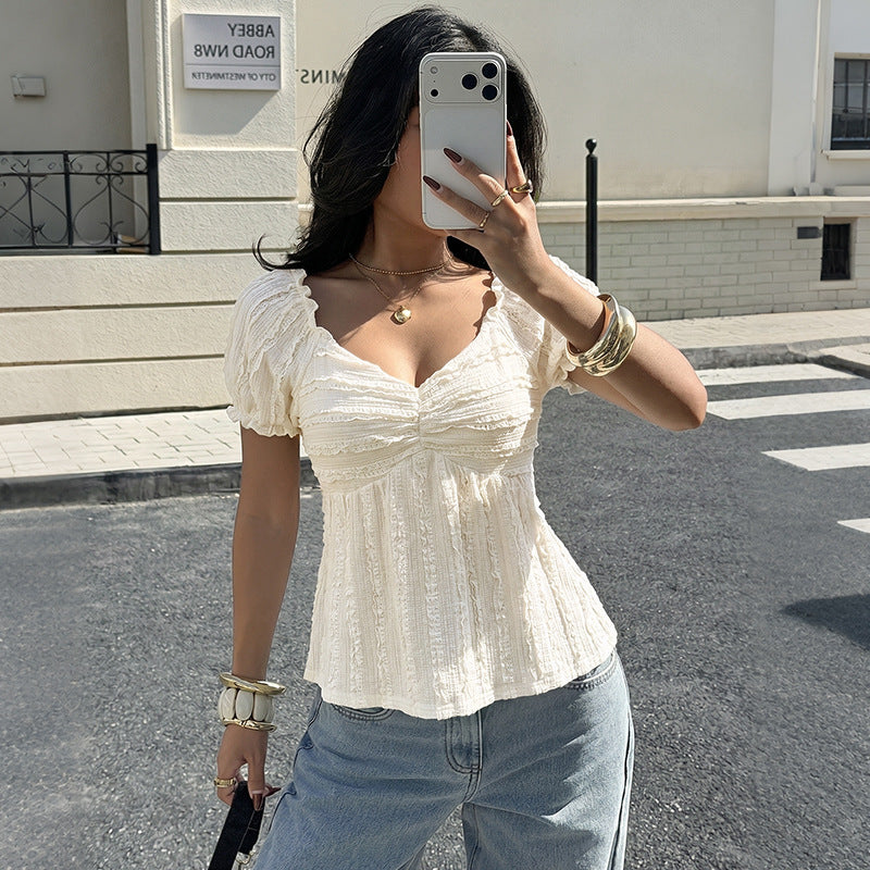 The Isabeau Puff-Sleeve Jacquard Blouse