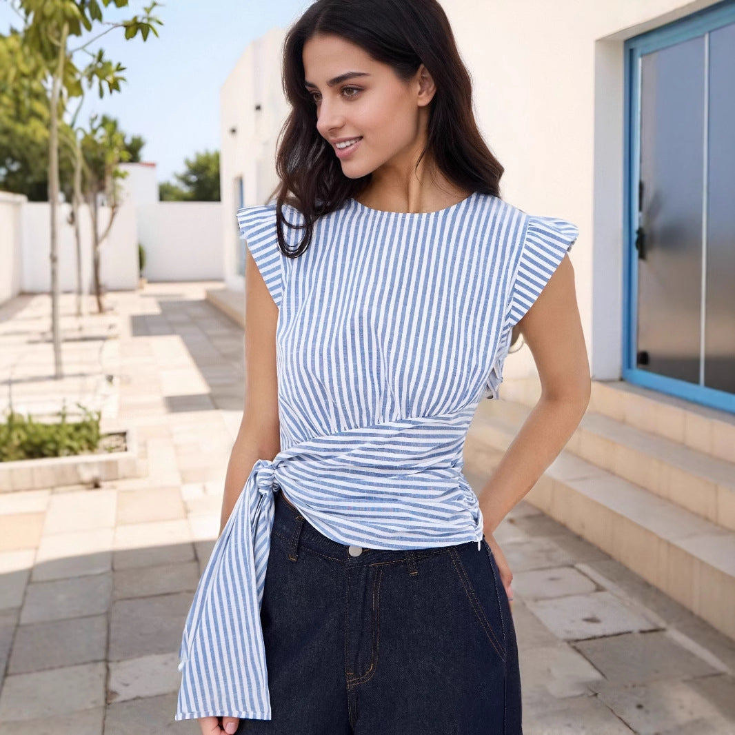 The Zara Stripe Asymmetric Ruched Top
