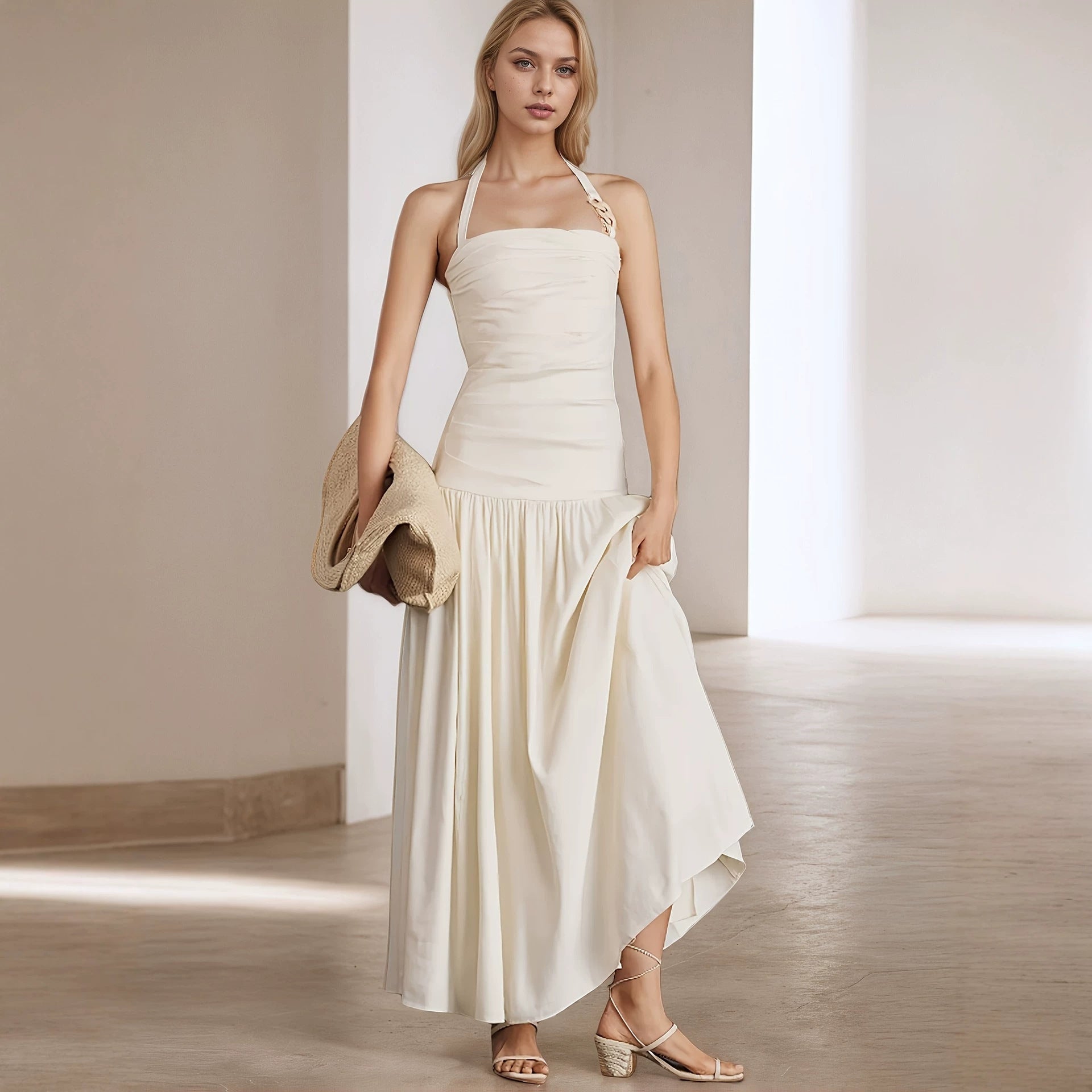 The Avena Halter Ruched Maxi Dress