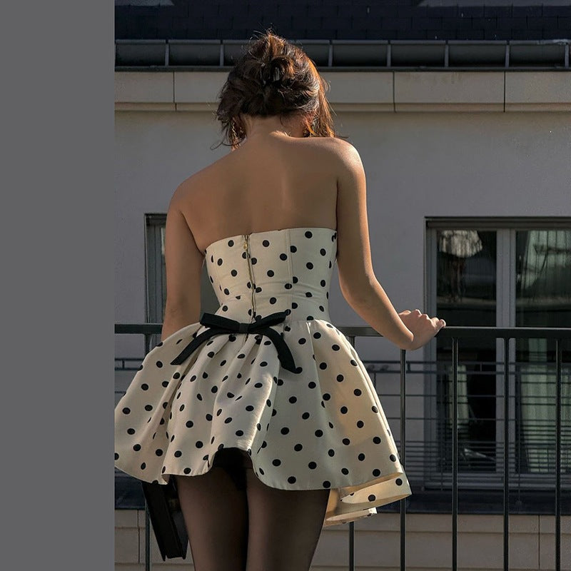 The Vivette Polka Dot Bandeau Dress