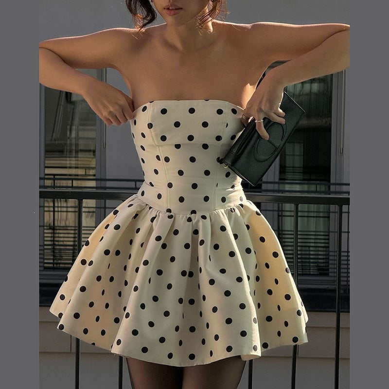 The Vivette Polka Dot Bandeau Dress