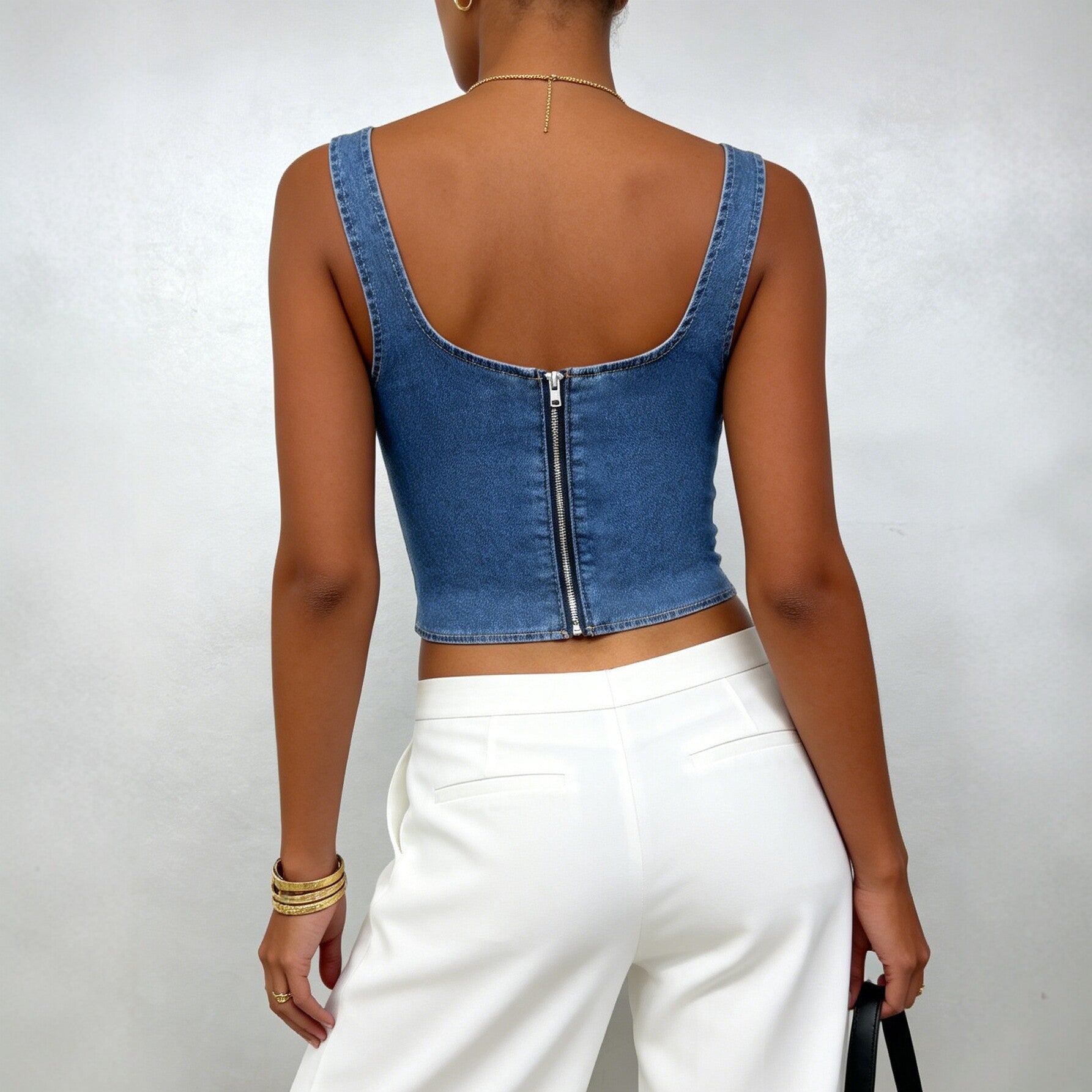 The Cali Denim Zip Top