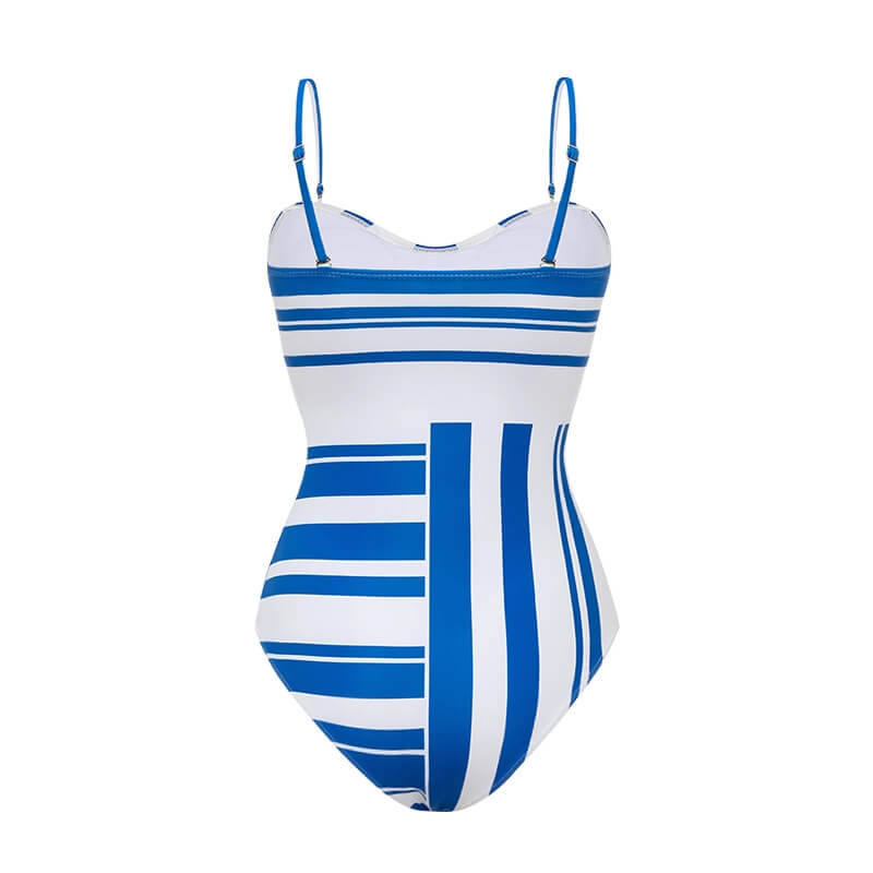Blue & White Striped Swimsuit Skirt Set