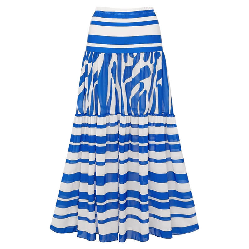 Blue & White Striped Swimsuit Skirt Set