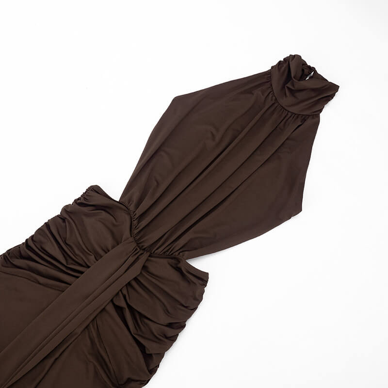 Stand Collar Backless Maxi Dress