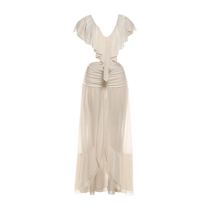 Chiffon Ruffle Blouse & Midi Skirt Set