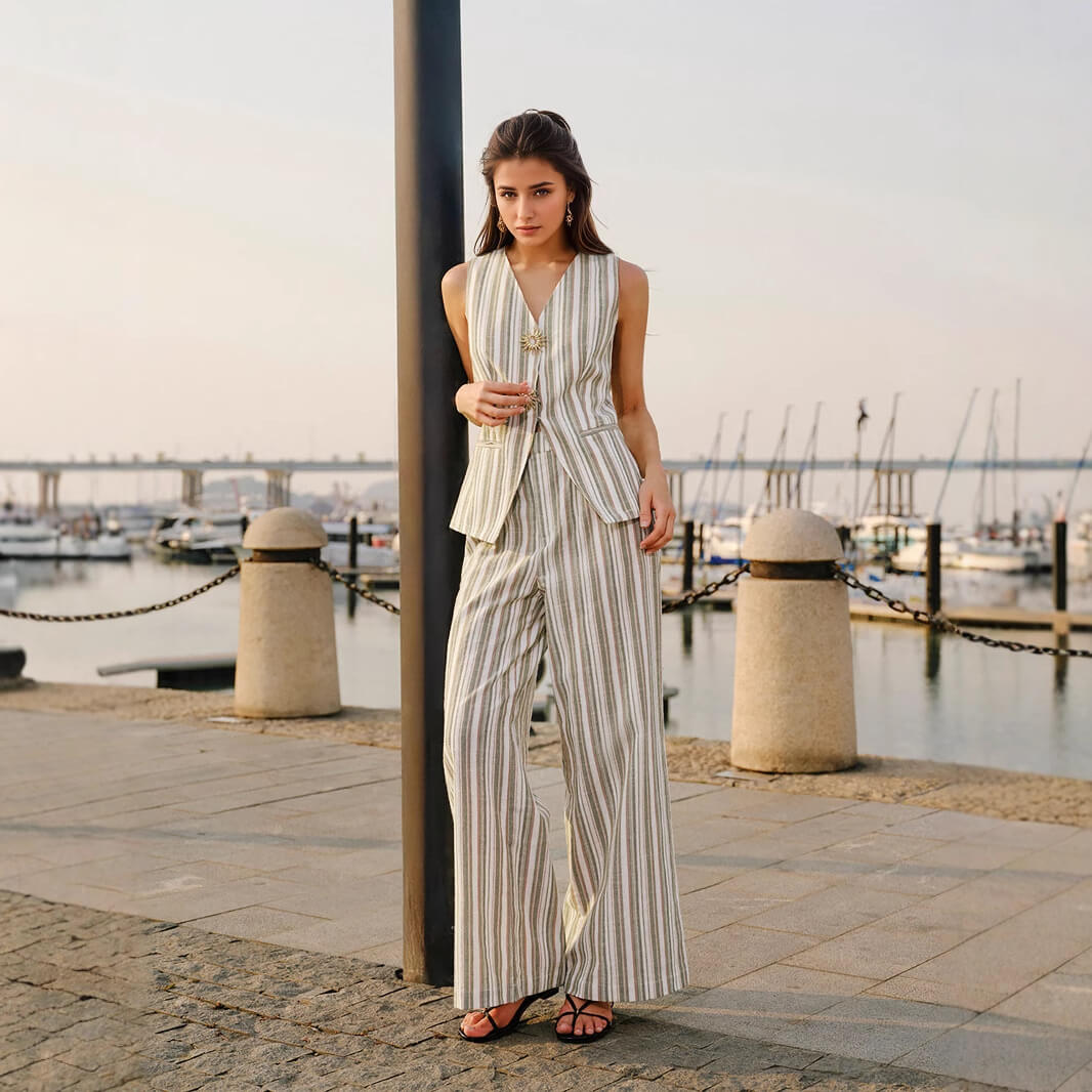 Striped Sleeveless Wide-Leg Trouser Set