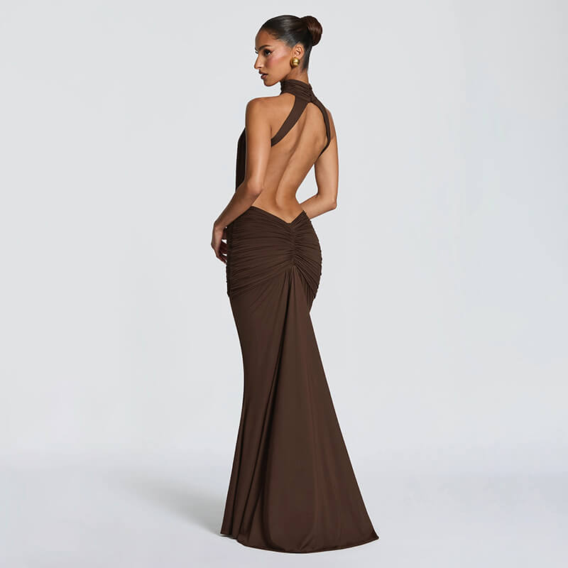 Stand Collar Backless Maxi Dress