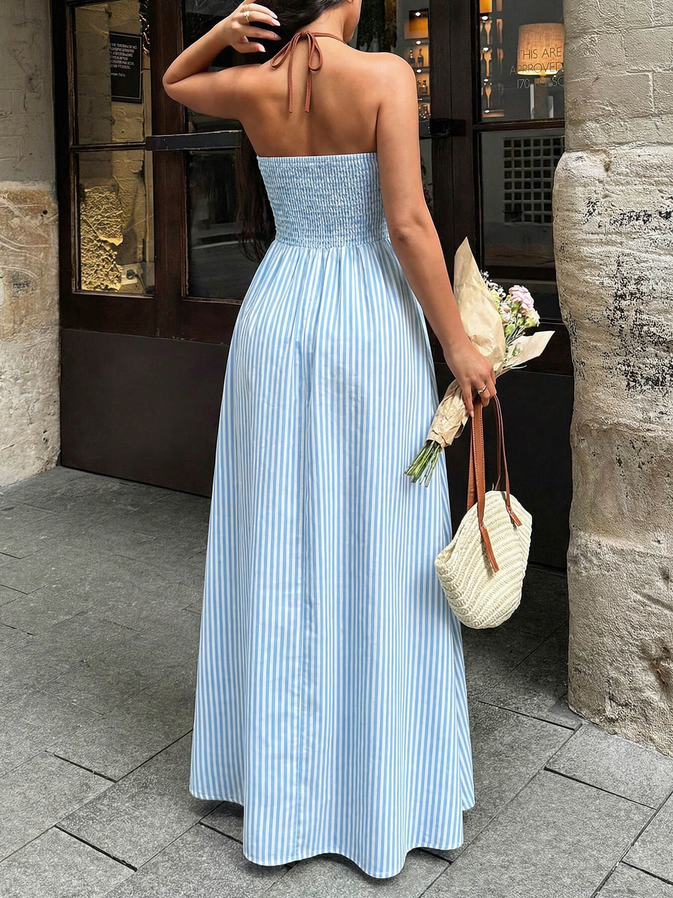 Striped Halter Cutout Maxi Dress