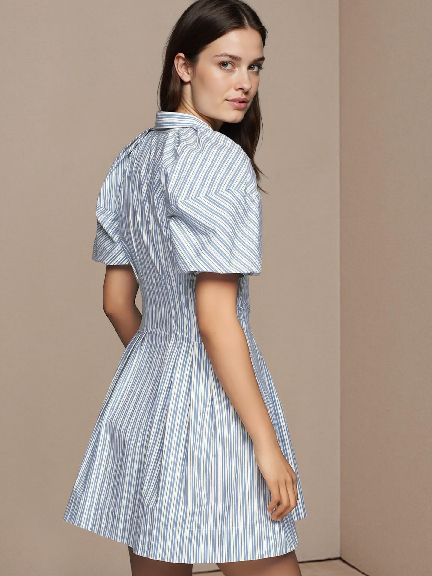 Light Blue Striped Collared Mini Dress