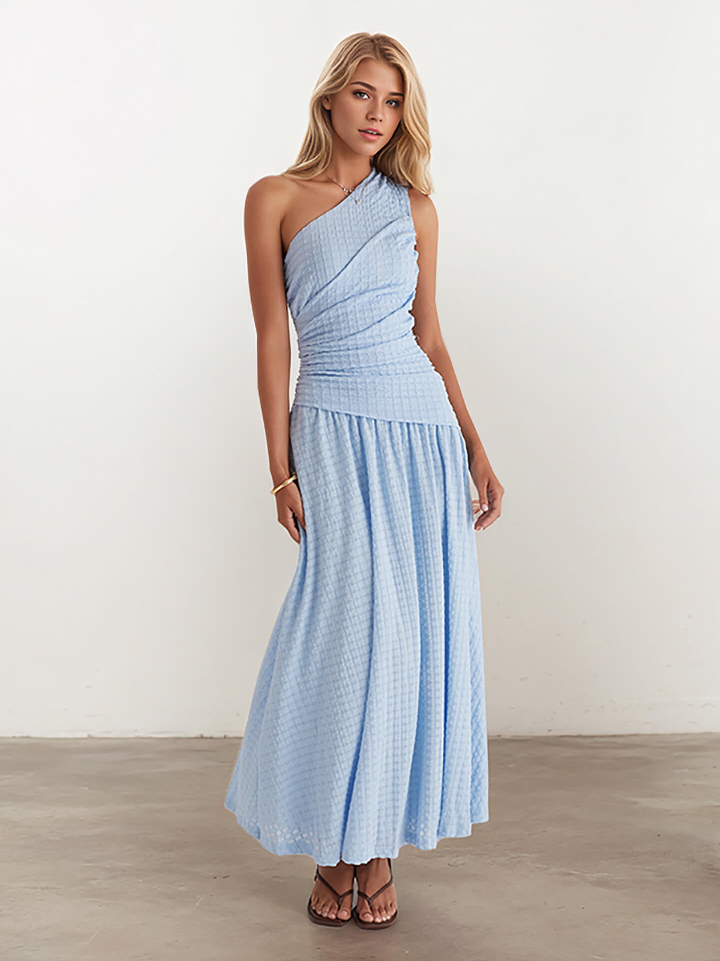 One-Shoulder Ruched Maxi Dress