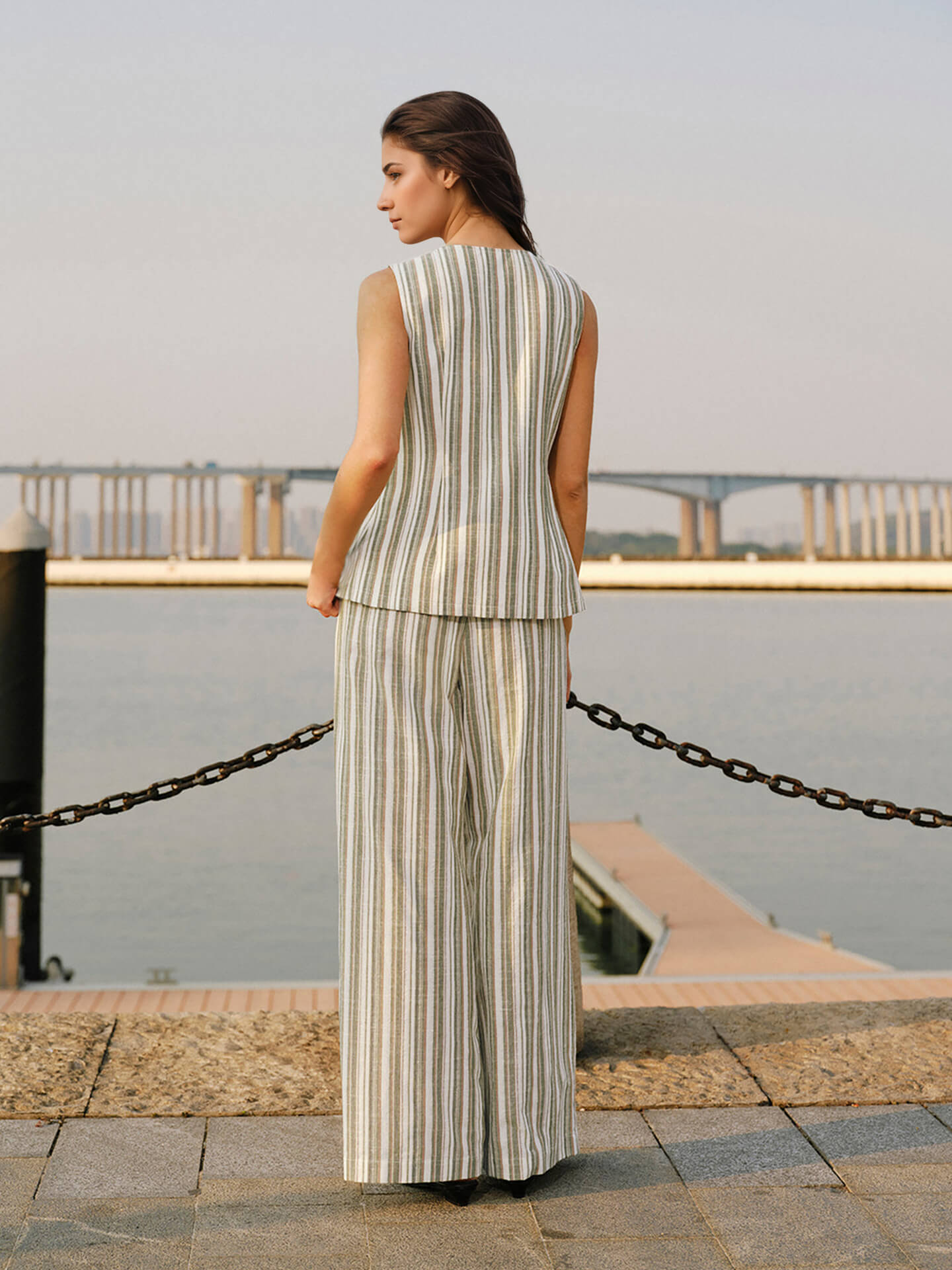 Striped Sleeveless Wide-Leg Trouser Set