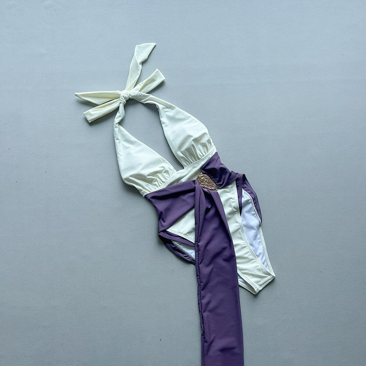 Colour-Block Asymmetric Ruched Swimsuit