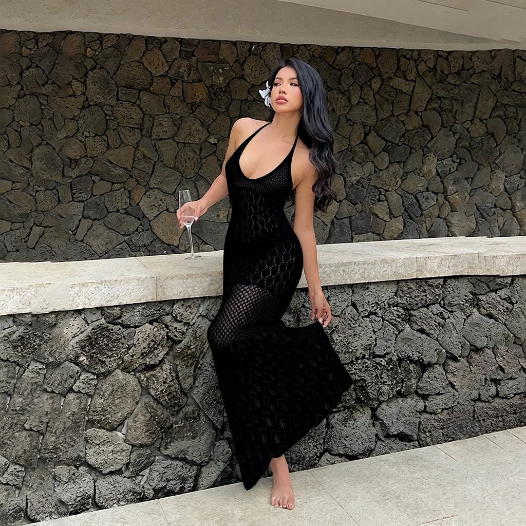 Cut-Out Tie Back Maxi Beach Cover-Up Dress
