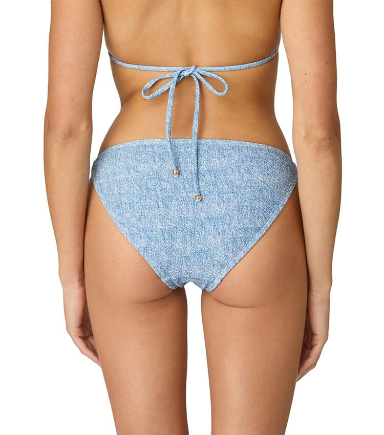 Denim-Print Halter Swimwear with Wrap Skirt