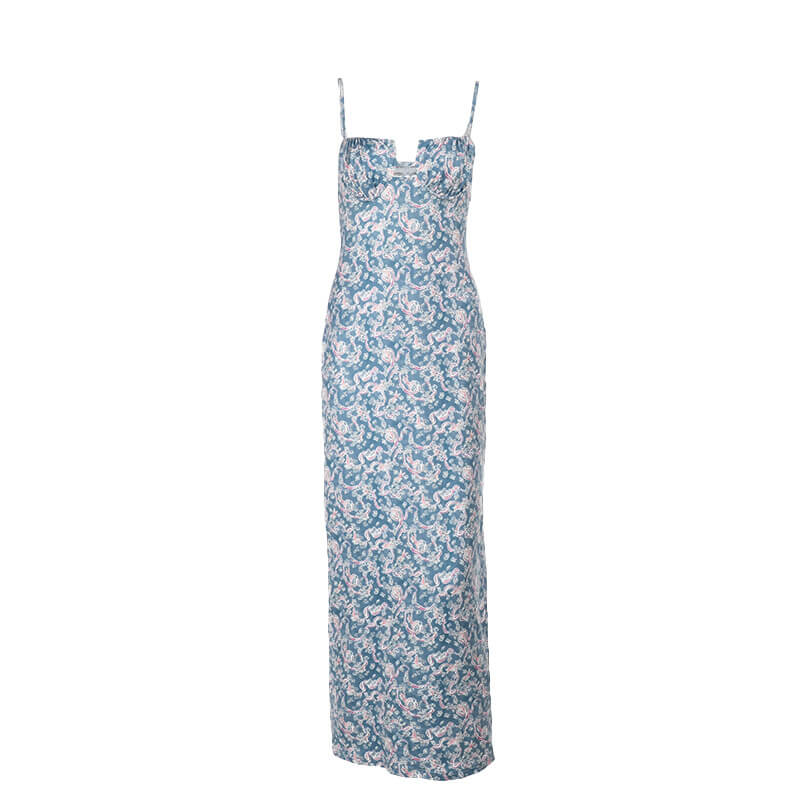Printed Spaghetti-Strap Cut-Out Maxi Dress