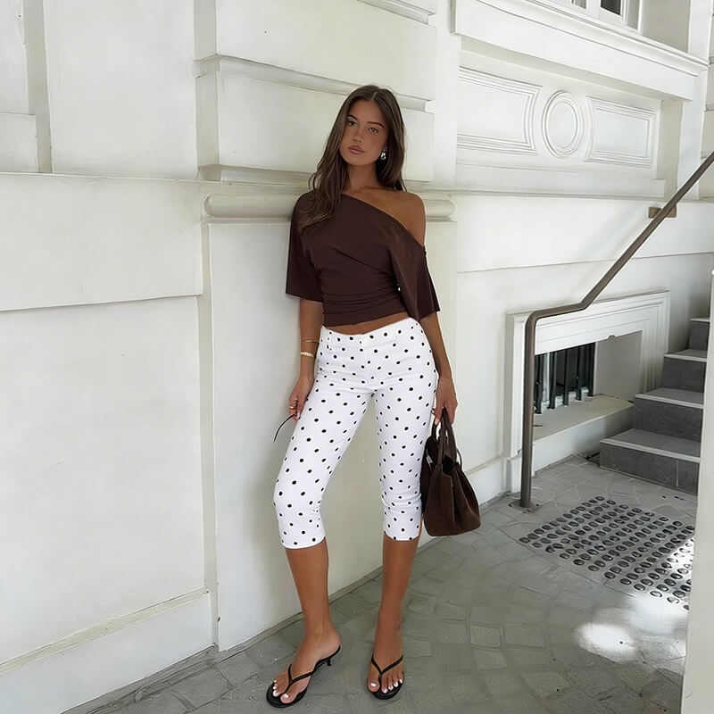Polka Dot Split-Hem Cropped Trousers