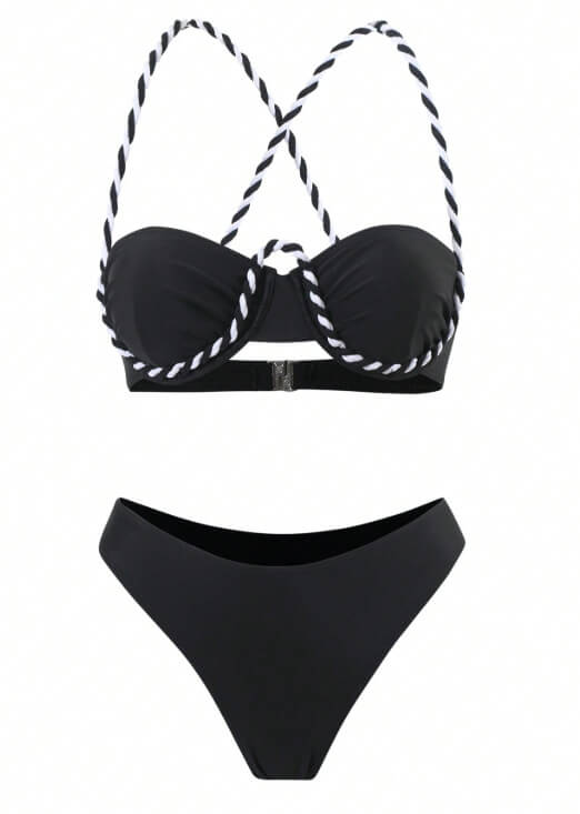 Lace-Up Three-Piece Bikini Set