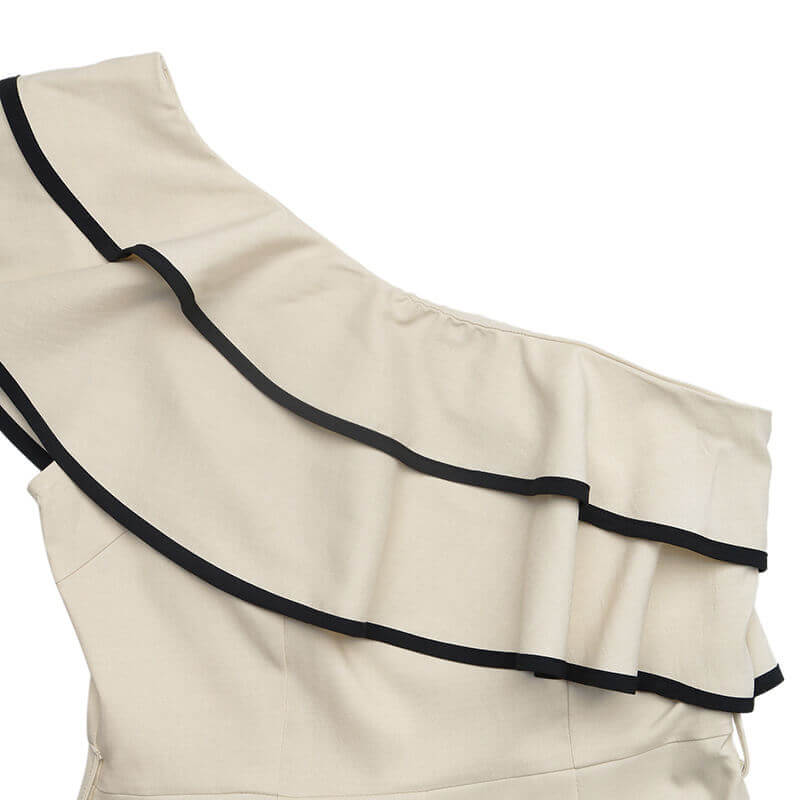 Beige One-Shoulder Ruffle Jumpsuit