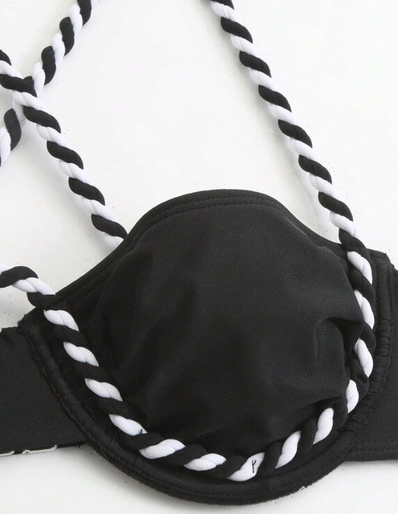 Lace-Up Three-Piece Bikini Set