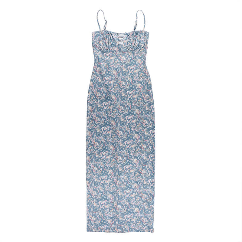 Printed Spaghetti-Strap Cut-Out Maxi Dress