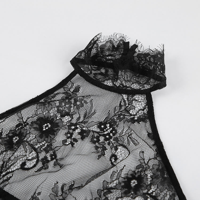 Black Lace Halter Satin Maxi Skirt Set