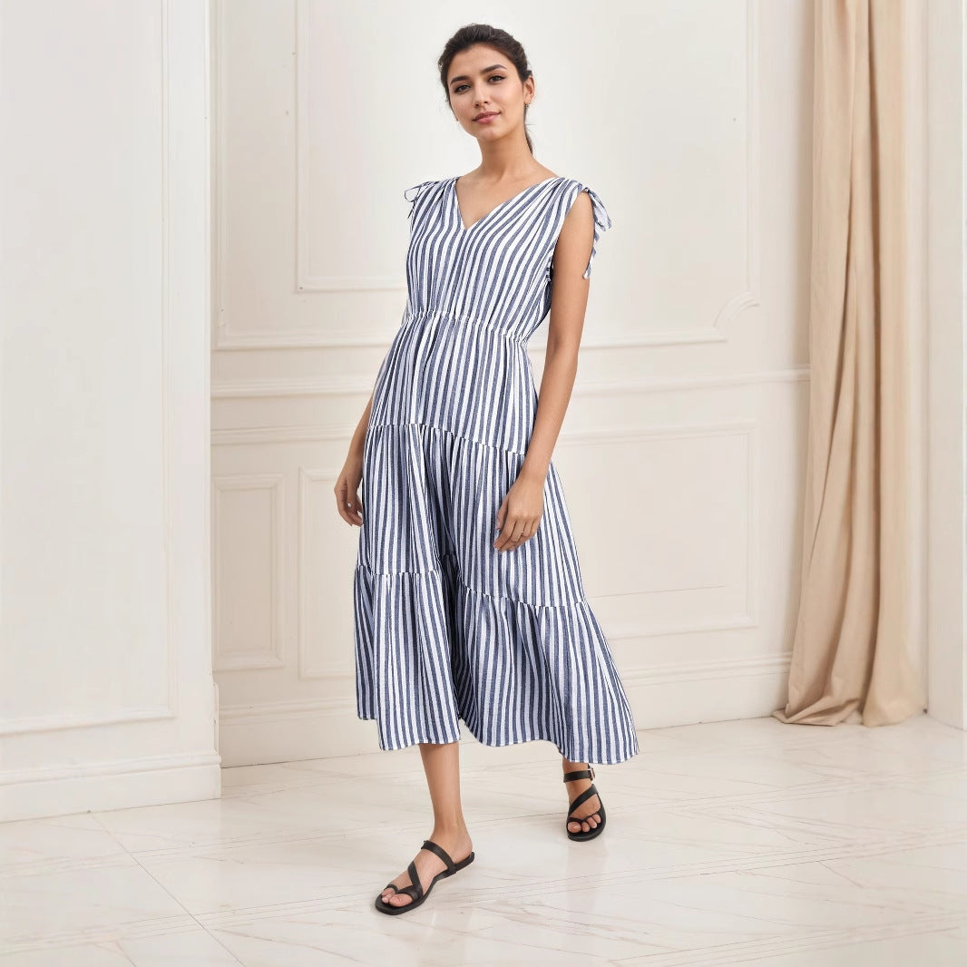 The Marina Stripe Tie-Waist Midi Dress