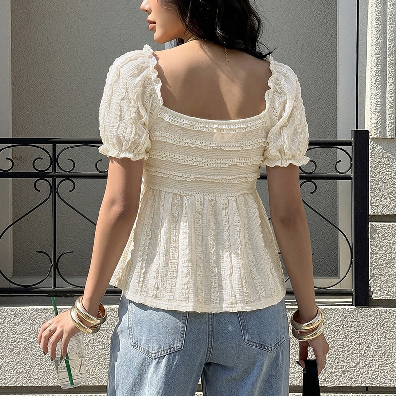 The Isabeau Puff-Sleeve Jacquard Blouse