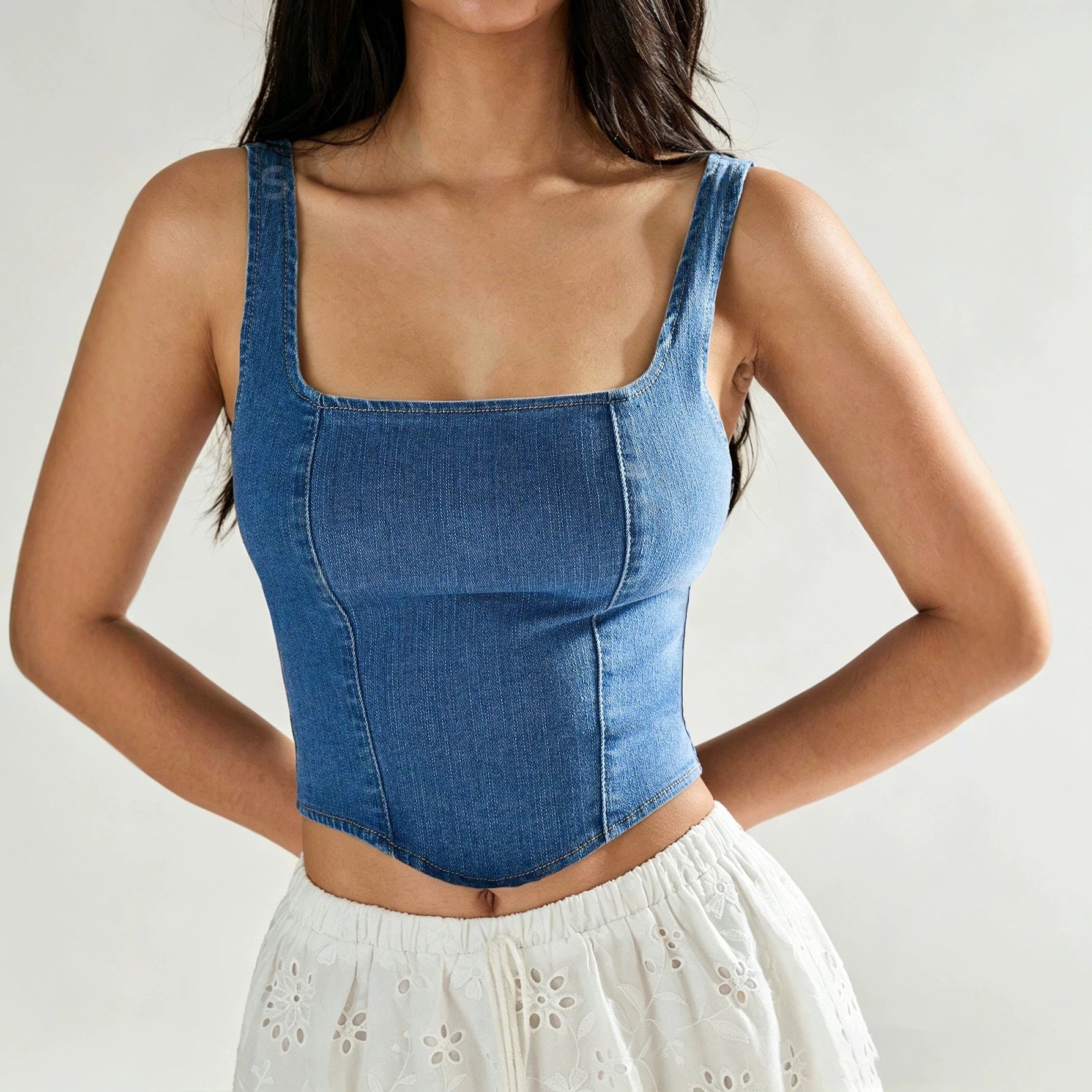 The Cali Denim Zip Top